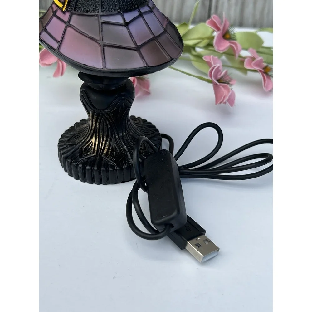 Halloween Witch Hat Table Small Lamp Stained Vintage Style Decorative Light 7in